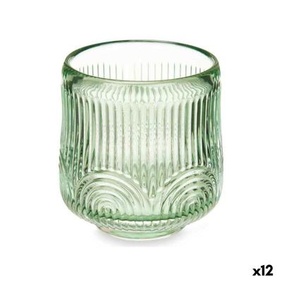 Kaarshouder Gift Decor Groen Kristal 7,5 x 7,8 x 7,5 cm Strepen (12 Stuks)