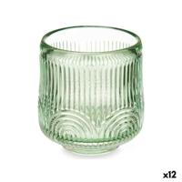 Kaarshouder Gift Decor Groen Kristal 7,5 x 7,8 x 7,5 cm Strepen (12 Stuks)