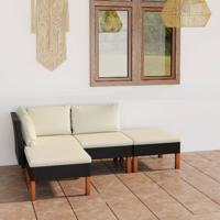4-delige Loungeset met kussens poly rattan zwart