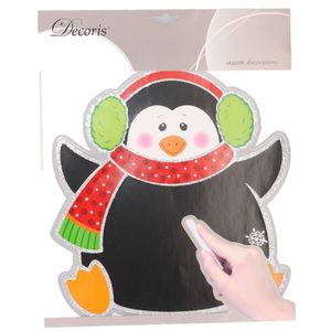 Kerstversiering muursticker pinguin 31 x 38 cm met beschrijfbaar vlak