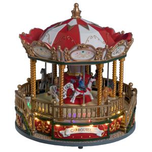 Kerstdorp draaimolen/carrousel - draaiend - met led verlichting en muziek - 23,5 cm