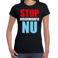 Stop discriminatie NU demonstratie / protest t-shirt zwart voor dames - thumbnail