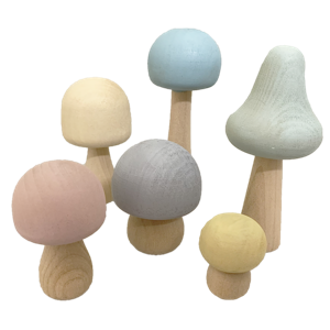 Papoose Toys Pastel Wood Mushrooms/6pc