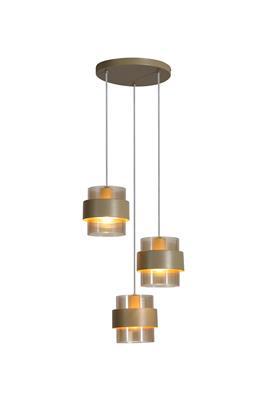 Hanglamp Royal 3Lt Multi Drop, Sand Metal, Amber Ribbed Glass