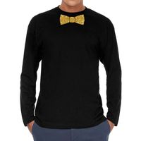 Zwart long sleeve t-shirt met gouden strikdas voor heren 2XL  - - thumbnail