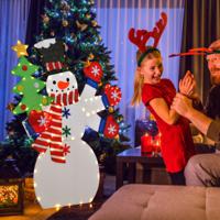 123cm Kerstsneeuwman Verlichte Sneeuwpop met Wuivende Hand & 140 Voorverlichte Warme Heldere LED-Verlichting Kerstdecoratie - thumbnail