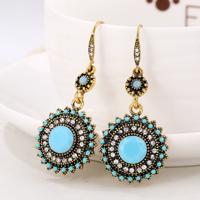 2 paar etnische zon bloem stijl Strass oorbellen lang Earbobs (Gold + licht blauw)