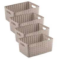 Opbergmand - 4x - Kastmand - rotan kunststof - taupe - 6 Liter - 19 x 29 x 13 cm