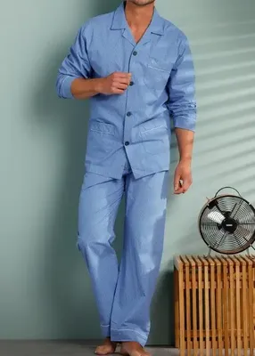 Heren pyjama met gulp - knoopsluiting Martin - Klassieke senioren katoenen pyjama