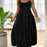 Bon&Bon Plus Size Black Maxi Dress - Backless A-Line Cami Outfit Black / 2XL