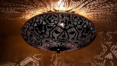 Oosterse Plafondlamp zwart goud &apos;Julian&apos; filigrain e27 fitting rond 25 cm