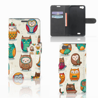 Wiko Lenny Telefoonhoesje met Pasjes Vrolijke Uilen - thumbnail