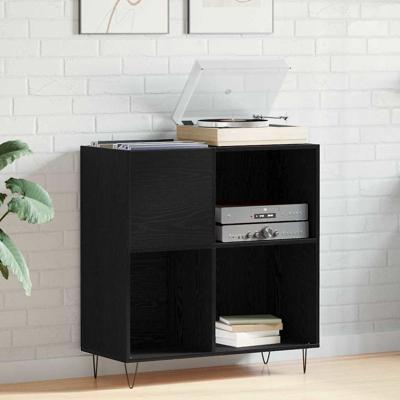 Platenkast met plank Zwart eiken 85 x 38 x 89 cm Bewerkt hout