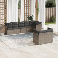 8-delige Loungeset met kussens poly rattan grijs