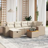 7-delige Loungeset met kussens poly rattan beige