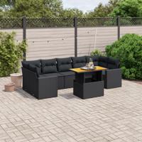 8-delige Loungeset met kussens poly rattan zwart
