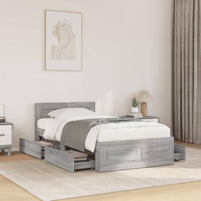Bedframe met hoofdbord bewerkt hout grijs sonoma 75x190 cm