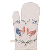 Clayre & Eef Ovenwant 18x30 cm Beige Blauw Katoen Kip en Haan Ovenhandschoen Beige Ovenhandschoen
