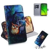 Olieverf schilderij uil patroon gekleurde tekening horizontale Flip lederen case voor Motorola Moto G7 Power met houder & kaartsleuven & portemonnee