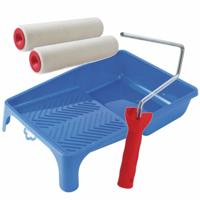 Verfroller anti spat lakroller schilderset - met beugel - en verfbak - 2x rollers van 18 cm