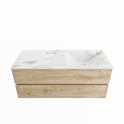 MONDIAZ VICA-DLUX 120cm badmeubel onderkast Washed Oak 2 lades. Inbouw wastafel CLOUD rechts 1 kraangat, kleur Frappe.
