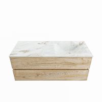 MONDIAZ VICA-DLUX 120cm badmeubel onderkast Washed Oak 2 lades. Inbouw wastafel CLOUD rechts 1 kraangat, kleur Frappe.