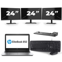 HP EliteBook 850 G3 - Intel Core i5-6e Generatie - 15 inch - 8GB RAM - 240GB SSD - Windows 11 + 3x 24 inch Monitor