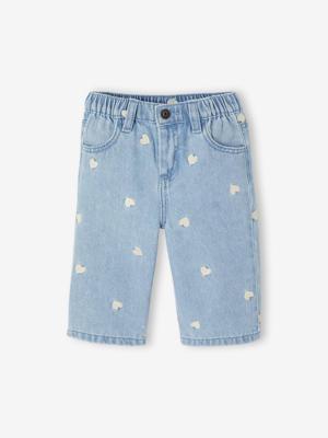 Wijde jeans met kleine geborduurde hartjes double stone