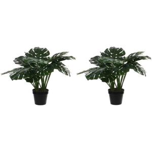 Mica Decorations Kunstplant - 2x - Monstera gatenplant - groen - 60 cm