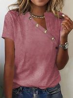 Asymmetrical Collar Buttoned Casual T-Shirt - thumbnail