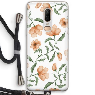 Peachy flowers: OnePlus 6 Transparant Hoesje met koord
