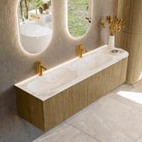 Badmeubel Mondiaz Kurve-Dlux | 165 cm cm | Meubelkleur Dusk | Wastafelkleur Frappe | Solid surface | Dubbel / Links spoelbak | 2 kraangaten