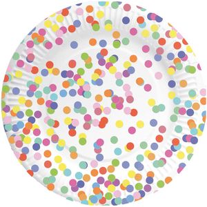 8x Kartonnen confetti thema feest bordjes 23 cm   -