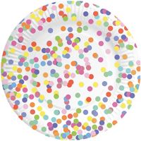 8x Kartonnen confetti thema feest bordjes 23 cm   - - thumbnail