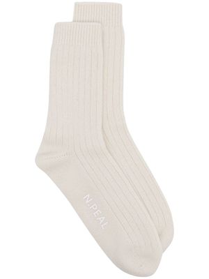 N.Peal chaussettes nervurée en cachemire - Blanc
