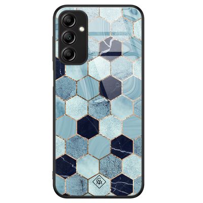 Samsung Galaxy A14 glazen hardcase - Blue cubes Samsung Galaxy A14 glazen hardcase - Blue cubes