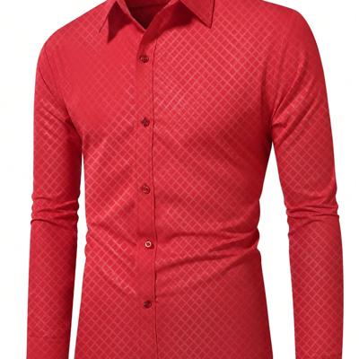 Bon&Bon Homme Men's White Long Sleeve Button Up Work Shirt - Regular Fit Red / XS