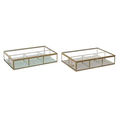 Juwelenkistje DKD Home Decor Kristal Metaal Groen Lichtgrijs (27 x 15 x 5,5 cm) (2 Stuks)