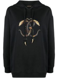 Roberto Cavalli hoodie imprimé à lien de resserrage - Noir