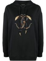 Roberto Cavalli hoodie imprimé à lien de resserrage - Noir