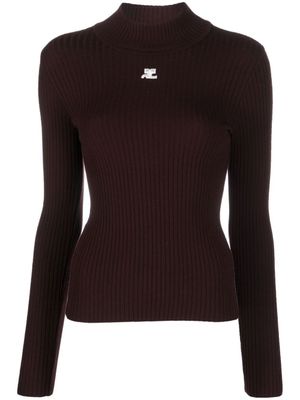 Courrèges pull Reedition en maille nervurée - Marron