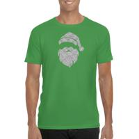 Kerst T-shirt voor heren - Kerstman hoofd - groen - glitter zilver - Kerstkleding
