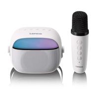 LENCO BTC-020WH - Compacte karaoke speaker met Bluetooth®, oplaadbare batterij, draadloze karaoke microfoon en LED-lichteffecten - Wit