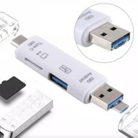 D-188 3 in 1 TF & USB naar Micro USB & Type-C kaartlezer OTG Adapter Connector(Silver)