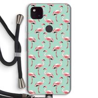 Flamingoprint groen: Pixel 4a 5G Transparant Hoesje met koord