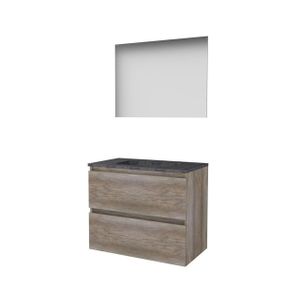 Basic-Line Ultimate 46 badkamermeubelset - 80x46cm - greeploos - 2 lades - hardsteen wastafel - 0 kraangaten - Spiegel - verlichting MFC Scotch Oak 1813098