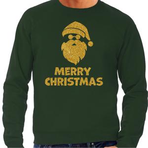 Foute Kersttrui/sweater voor heren - Merry Christmas - groen - glitter goud - kerstman