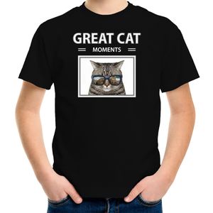 Grijze katten t-shirt met dieren foto great cat mochildrents zwart voor kinderen