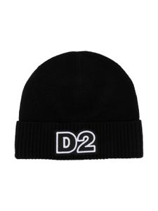 DSQUARED2 KIDS bonnet nervuré à patch logo - Noir