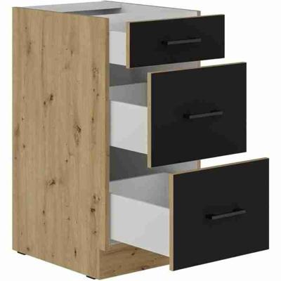 Braadpan onderkast - 40 cm - 3 lades - Ambachtelijk eiken en mat zwart - CUISINIER